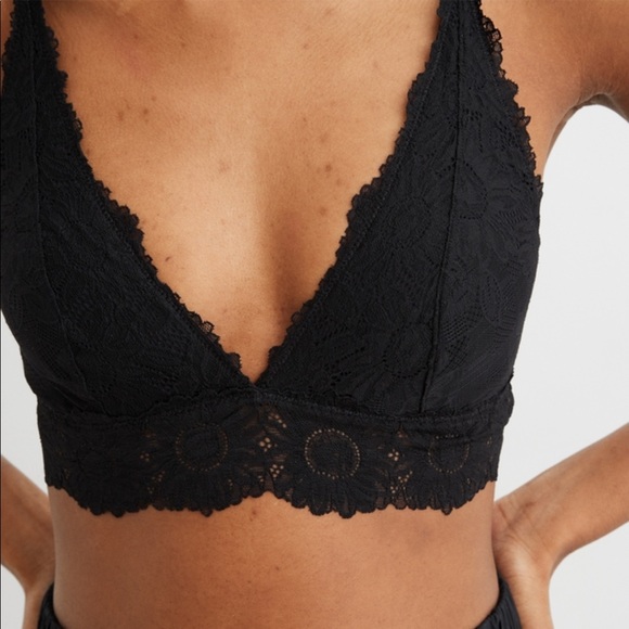 Aerie ANYTIME Sunflower Lace Padded Plunge Bralette - Black - Picture 3 of 8
